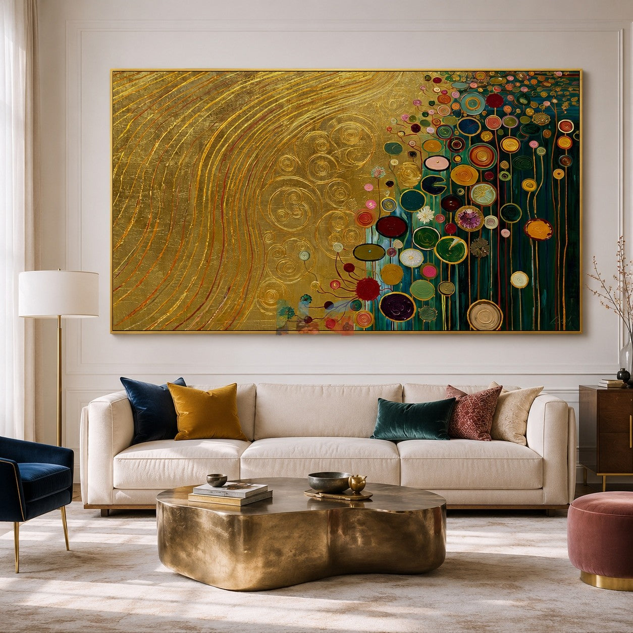 Gilded Garden Rhythm – Abstract Botanical Textured Wall Art