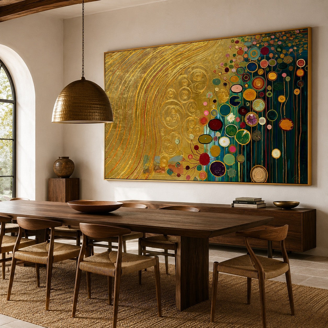 Gilded Garden Rhythm – Abstract Botanical Textured Wall Art