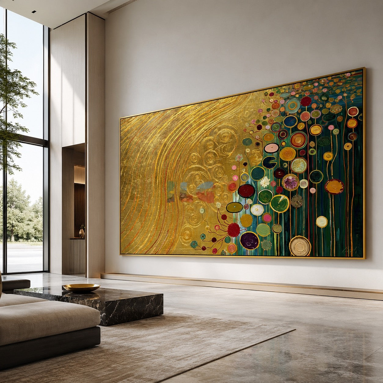 Gilded Garden Rhythm – Abstract Botanical Textured Wall Art