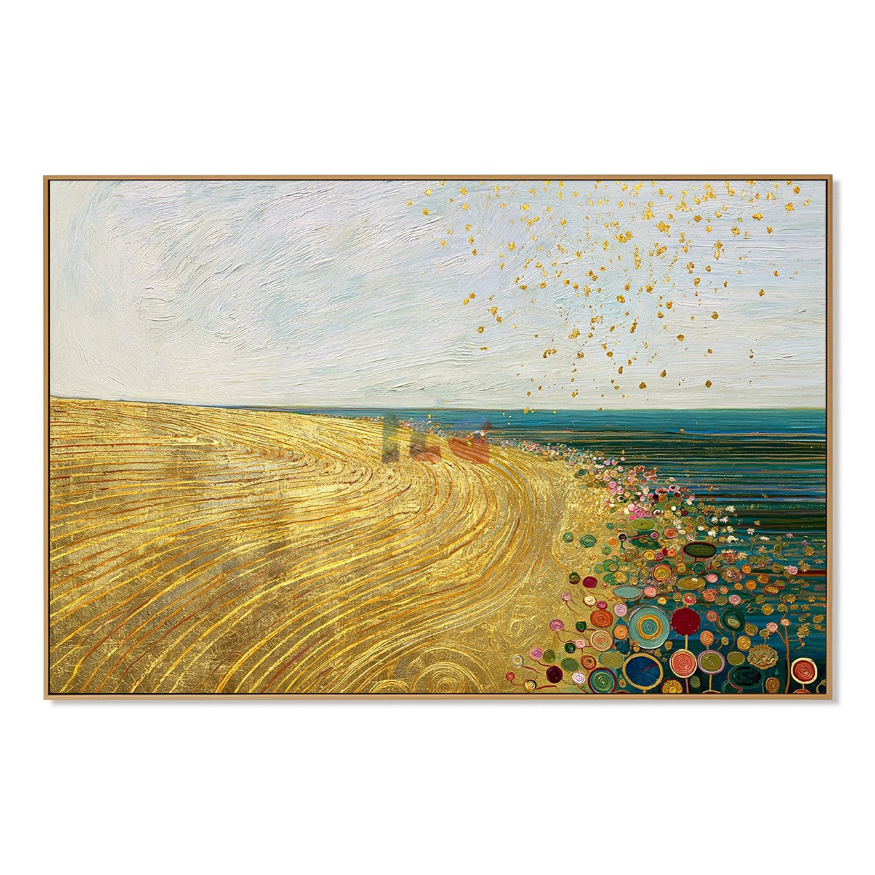 Gilded Meadow Horizon – Abstract Landscape Textured Wall Art