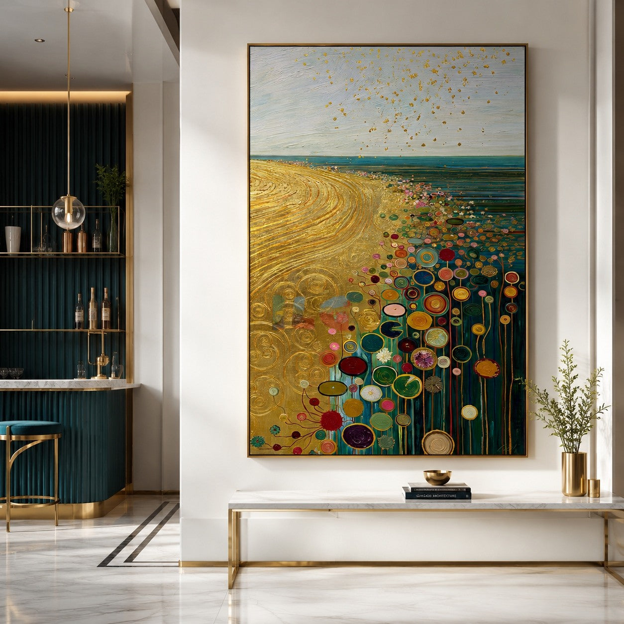 Sunlit Meadow Bloom Trail – Abstract Landscape Textured Wall Art