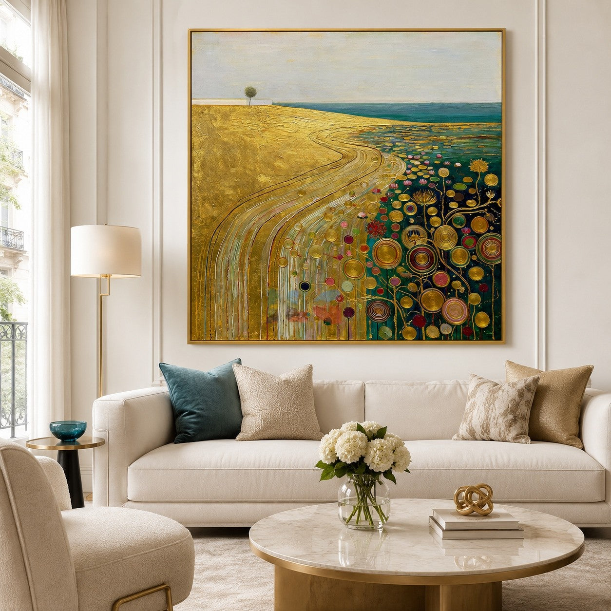 Golden Meadow Garden – Abstract Landscape Textured Wall Art