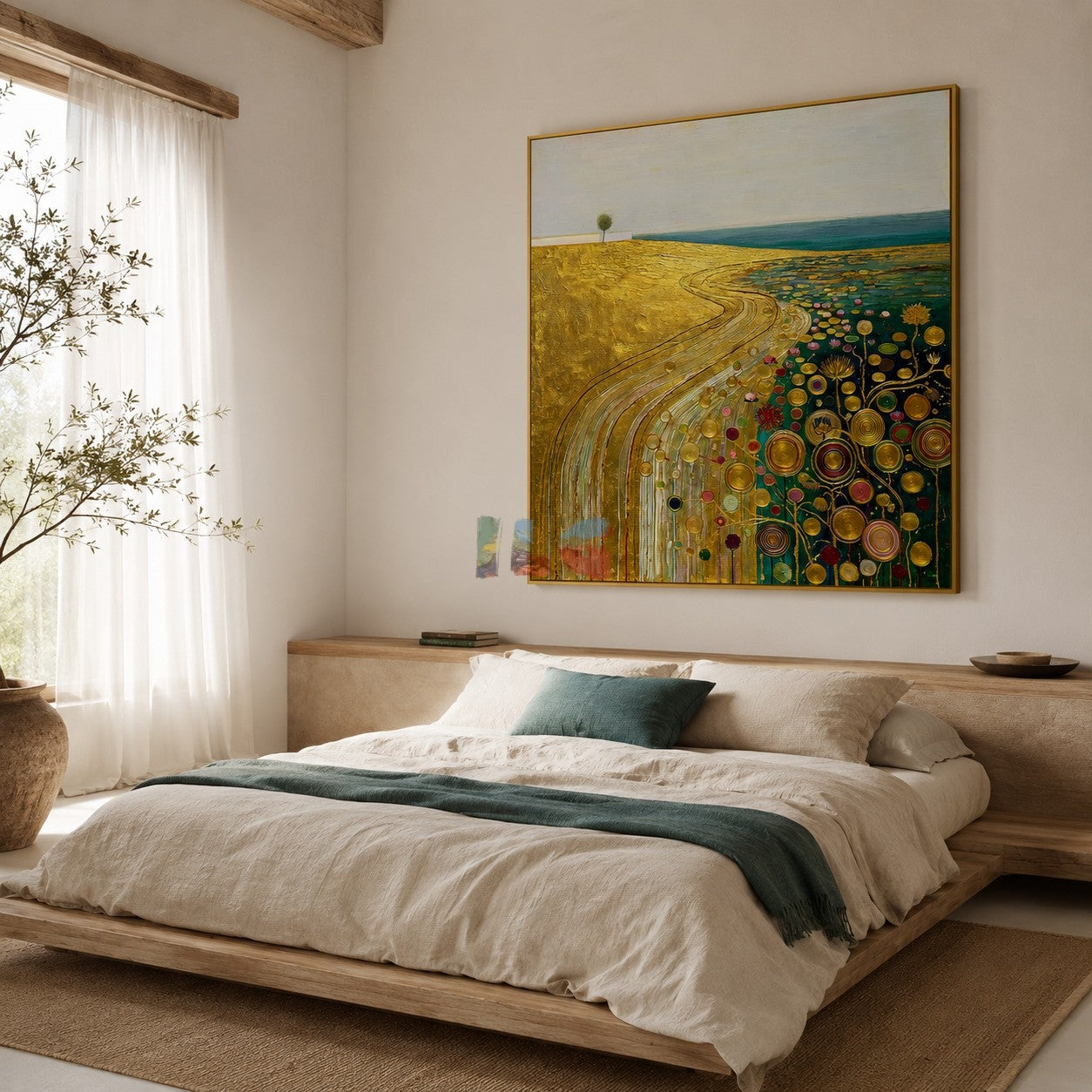 Golden Meadow Garden – Abstract Landscape Textured Wall Art