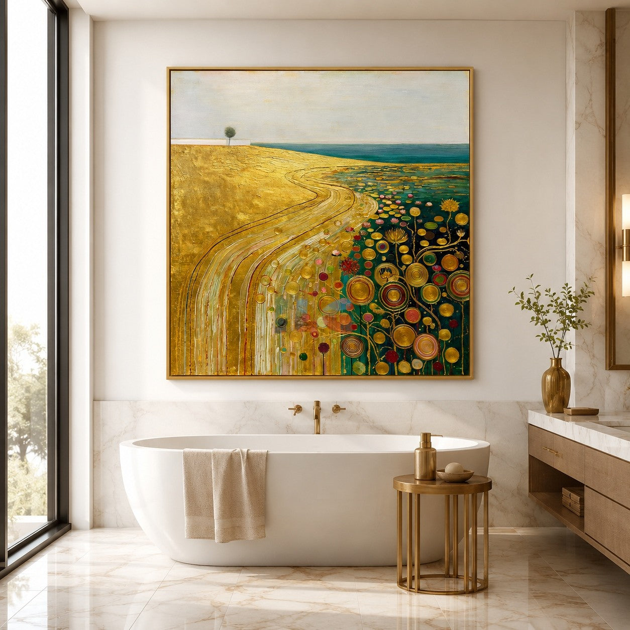 Golden Meadow Garden – Abstract Landscape Textured Wall Art