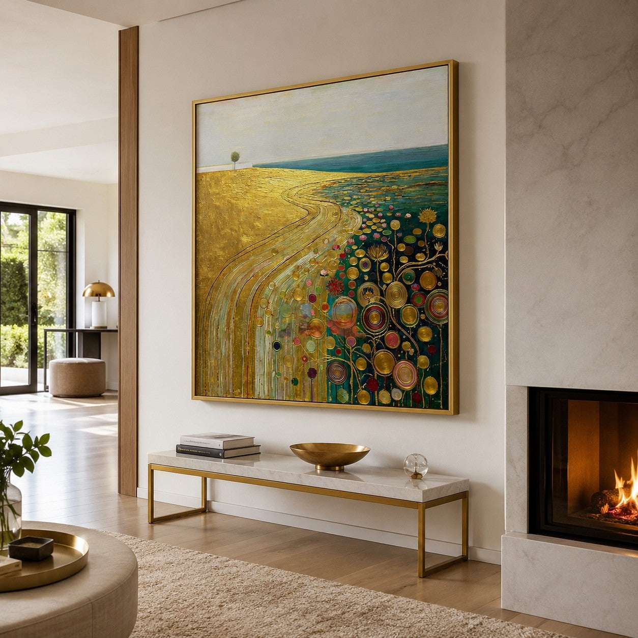 Golden Meadow Garden – Abstract Landscape Textured Wall Art