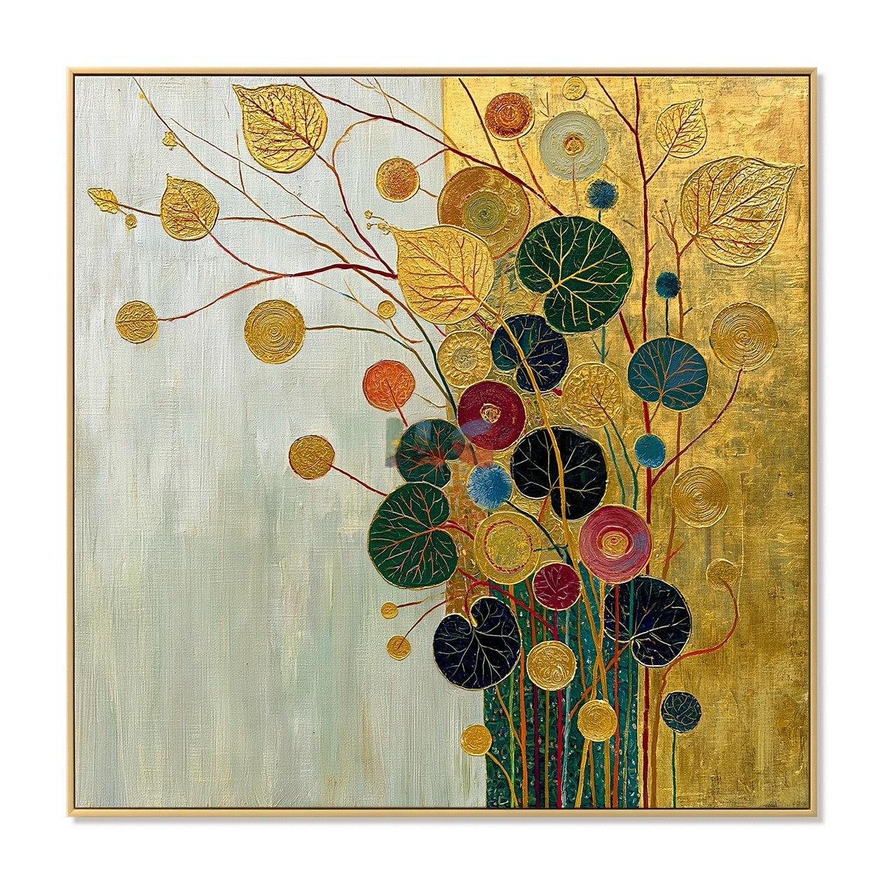 Gilded Leaf Symphony – Decorative Botanical Textured Wall Art