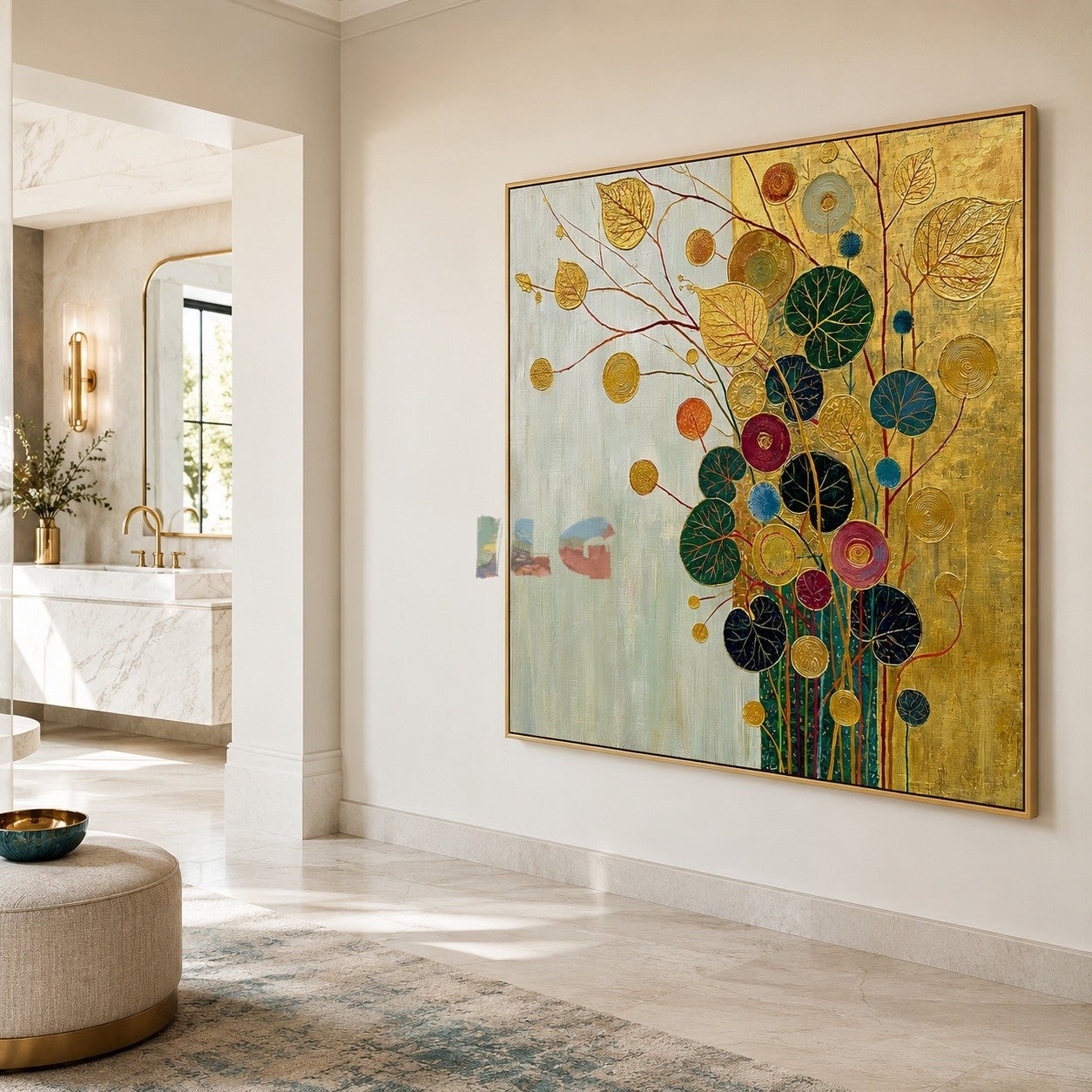 Gilded Leaf Symphony – Decorative Botanical Textured Wall Art