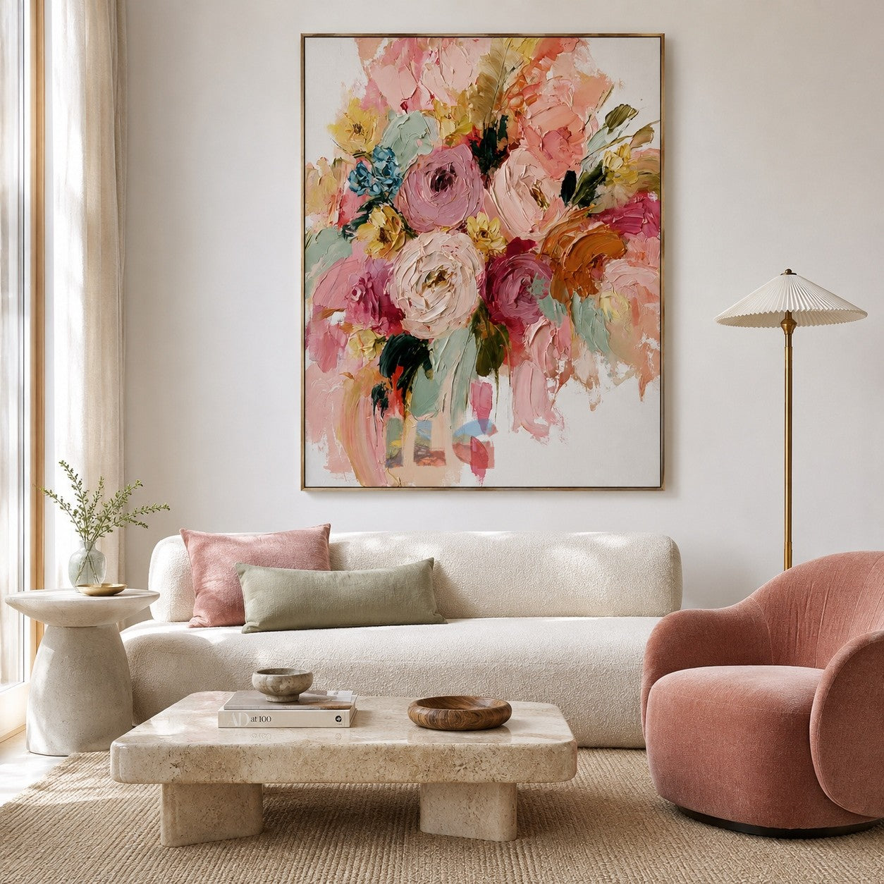 Blush Garden Bouquet – Textured Floral Wall Art