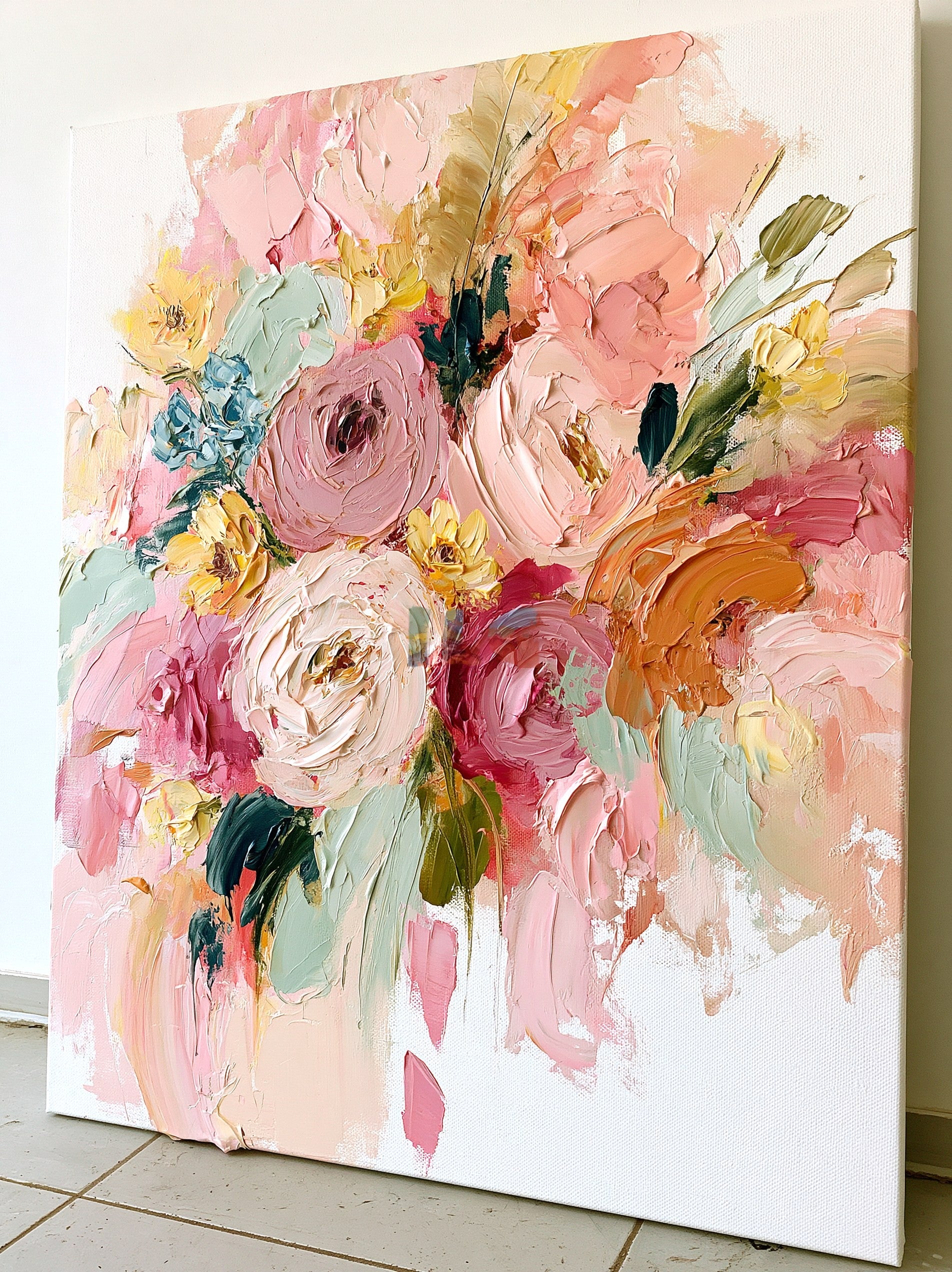 Blush Garden Bouquet – Textured Floral Wall Art