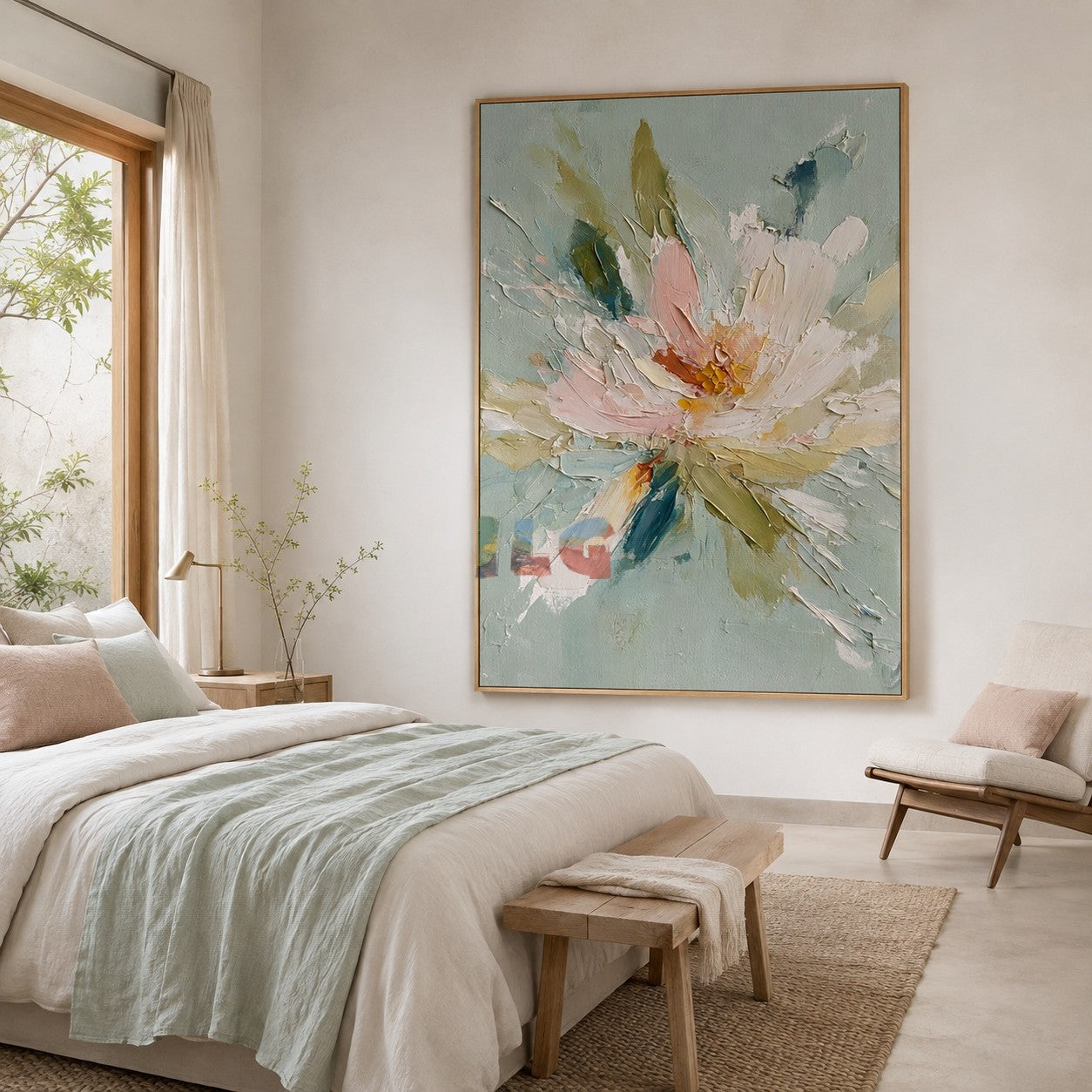 Aqua Petal Bloom – Textured Floral Wall Art