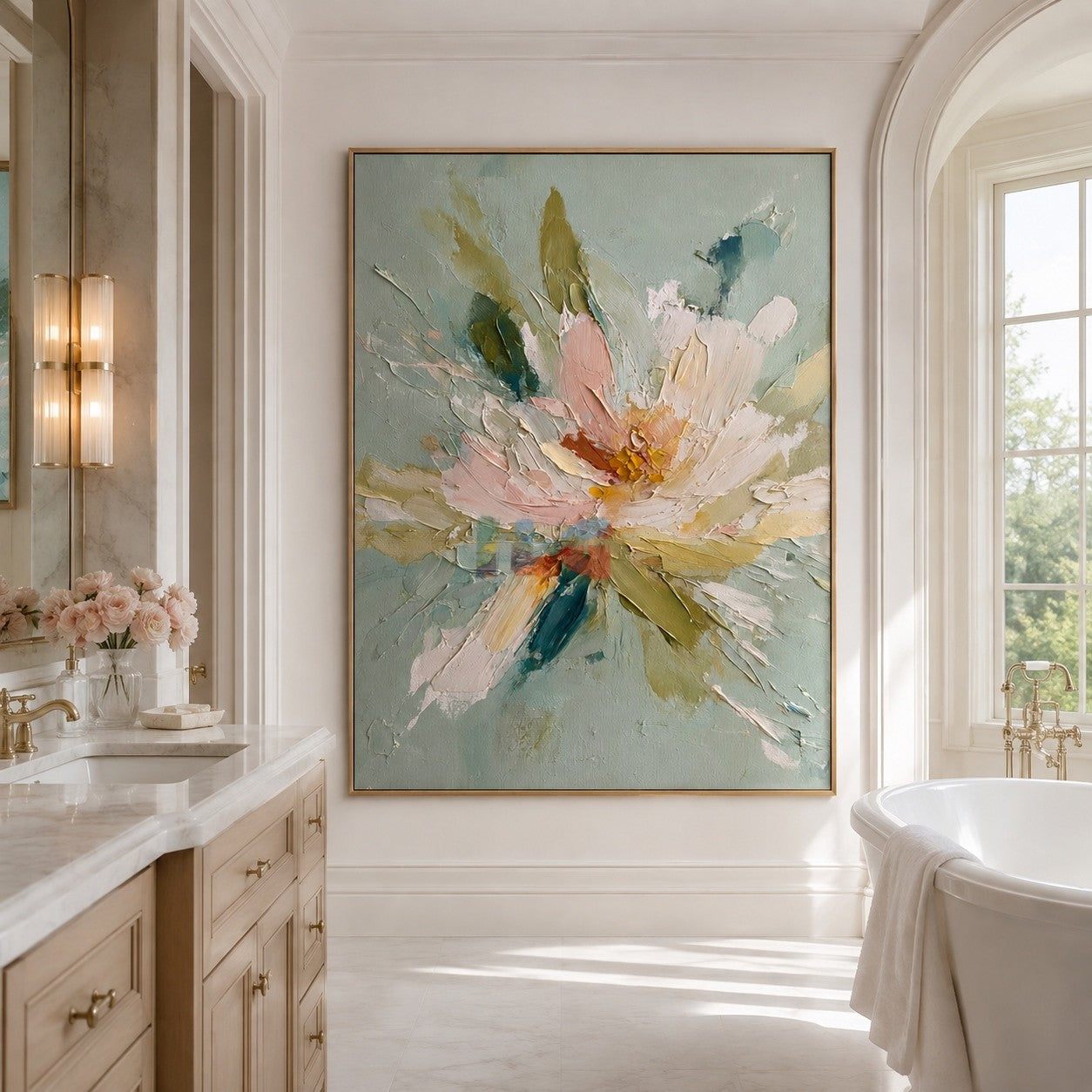 Aqua Petal Bloom – Textured Floral Wall Art