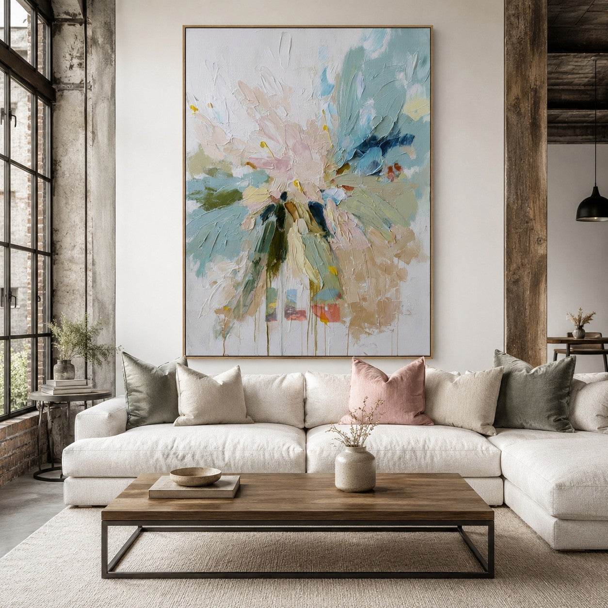 Seafoam Bloom Burst – Textured Floral Wall Art
