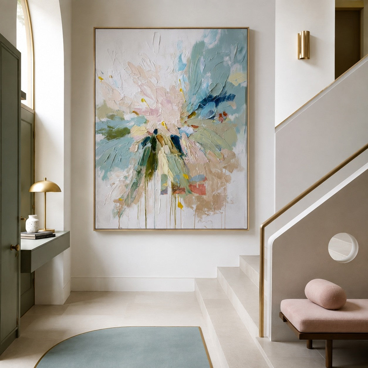 Seafoam Bloom Burst – Textured Floral Wall Art