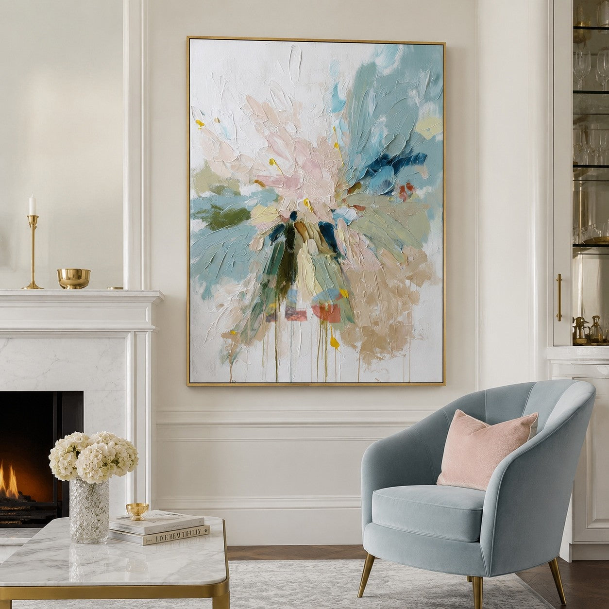 Seafoam Bloom Burst – Textured Floral Wall Art