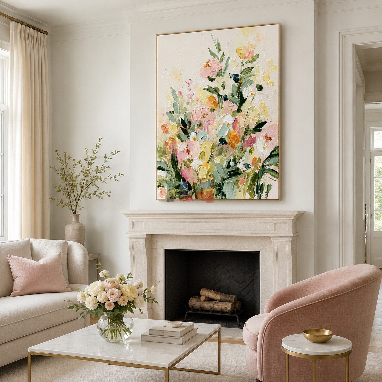 Pastel Garden Bloom – Textured Floral Wall Art