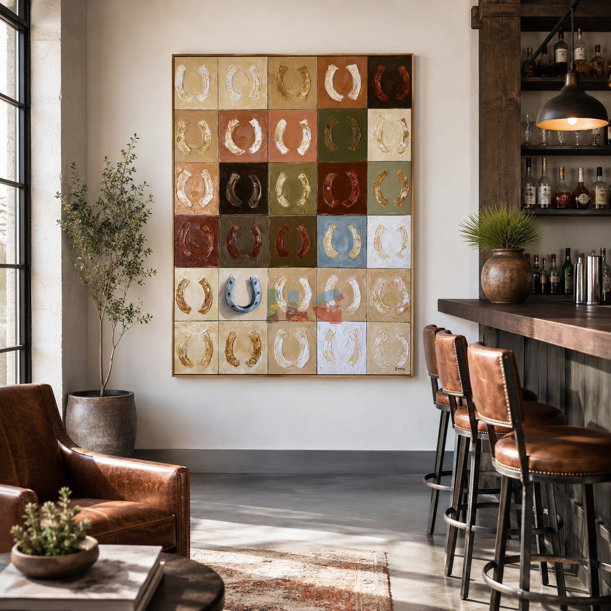 Lucky Horseshoe Grid – Western Textured Wall Art