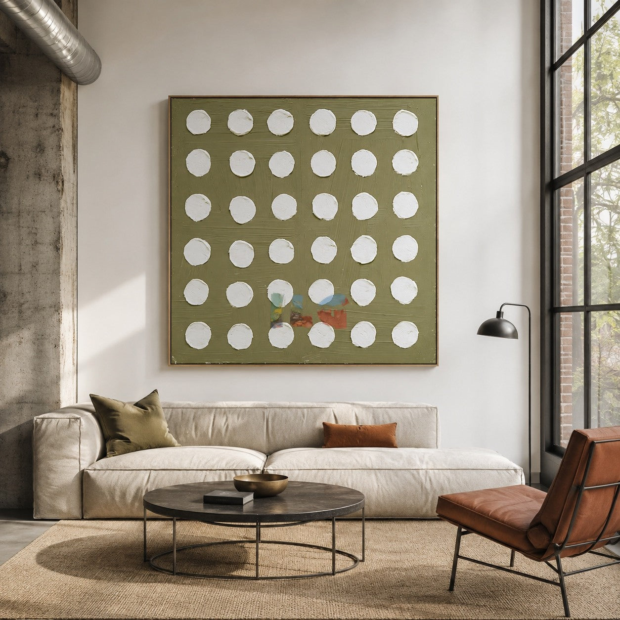 Olive Dot Grid – Minimalist Geometric Wall Art