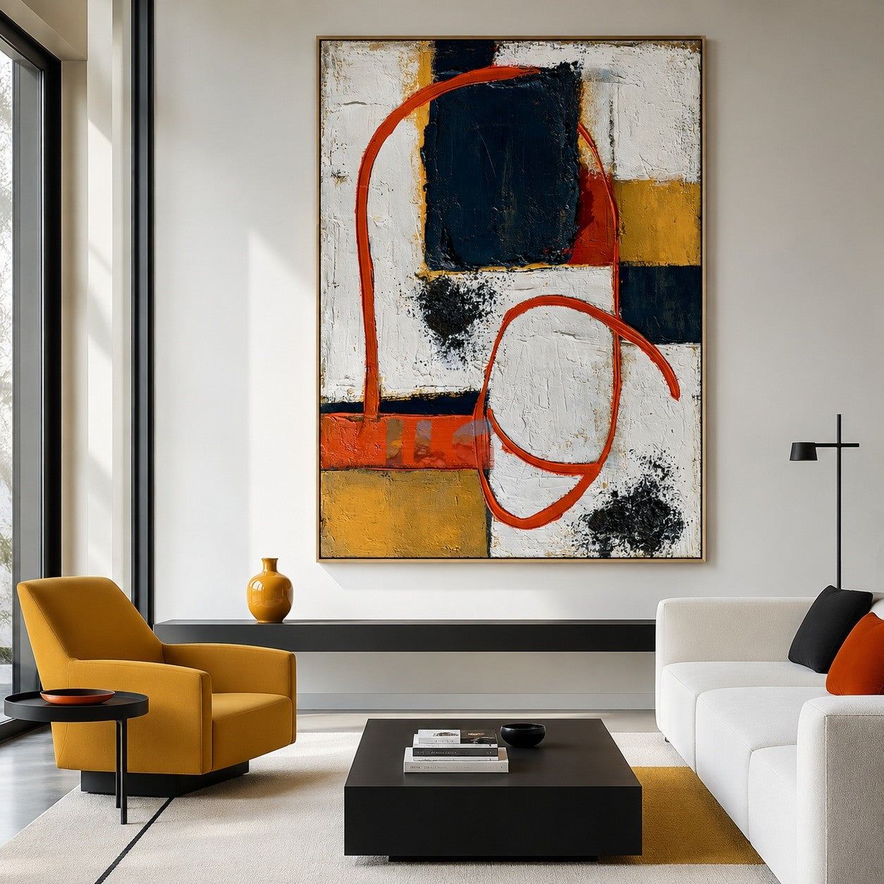 Tangerine Circuit Blocks – Abstract Geometric Wall Art