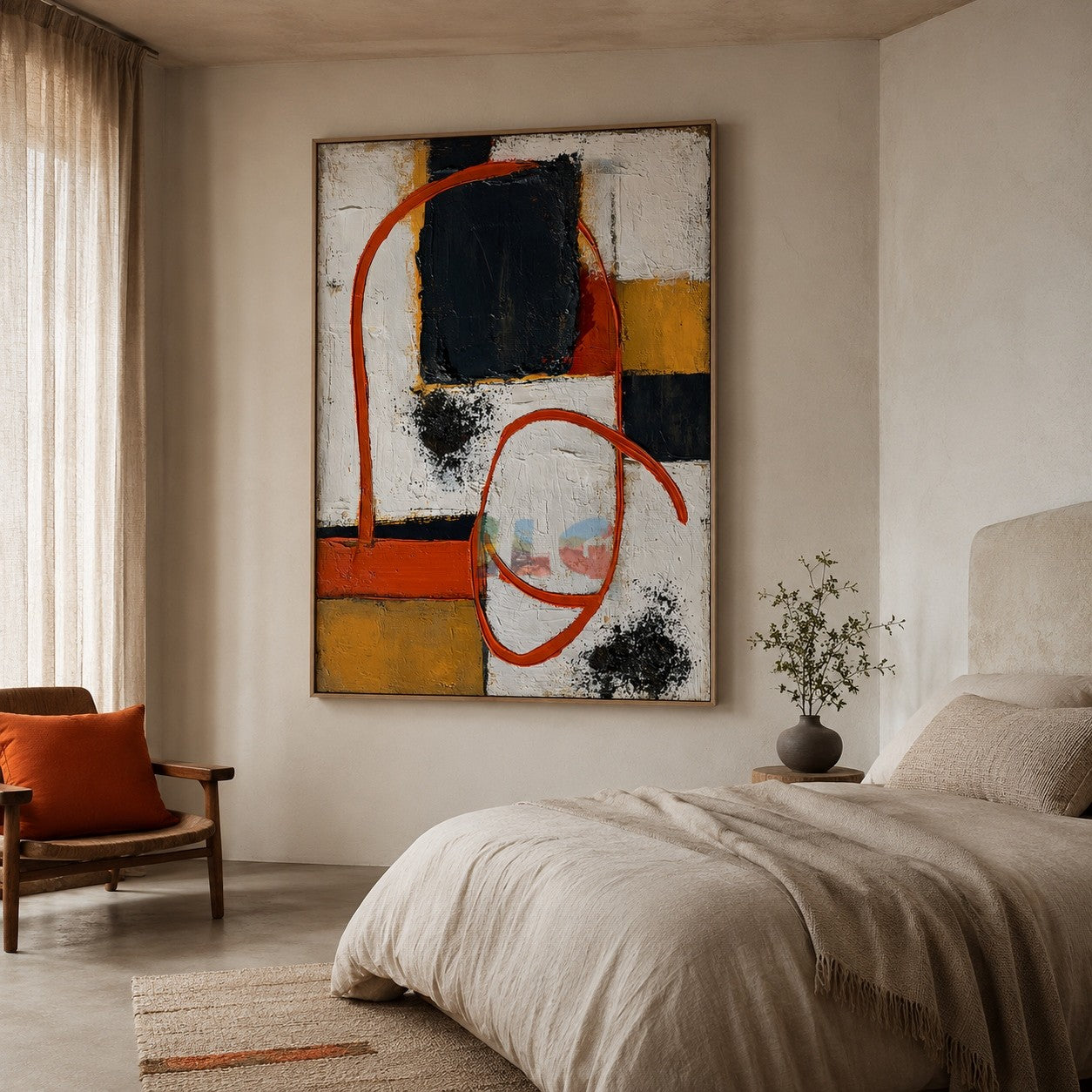 Tangerine Circuit Blocks – Abstract Geometric Wall Art
