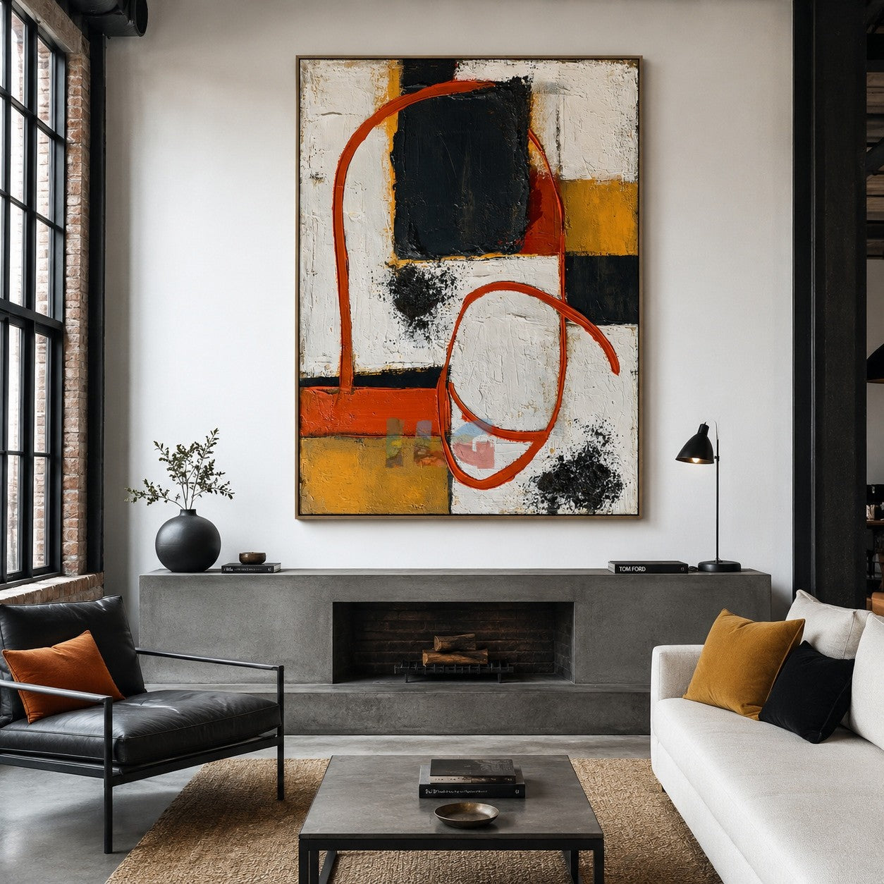Tangerine Circuit Blocks – Abstract Geometric Wall Art
