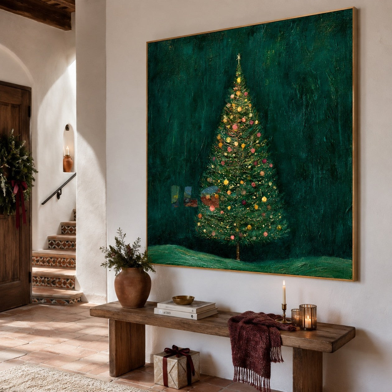 Midnight Evergreen Sparkle – Christmas Tree Textured Wall Art