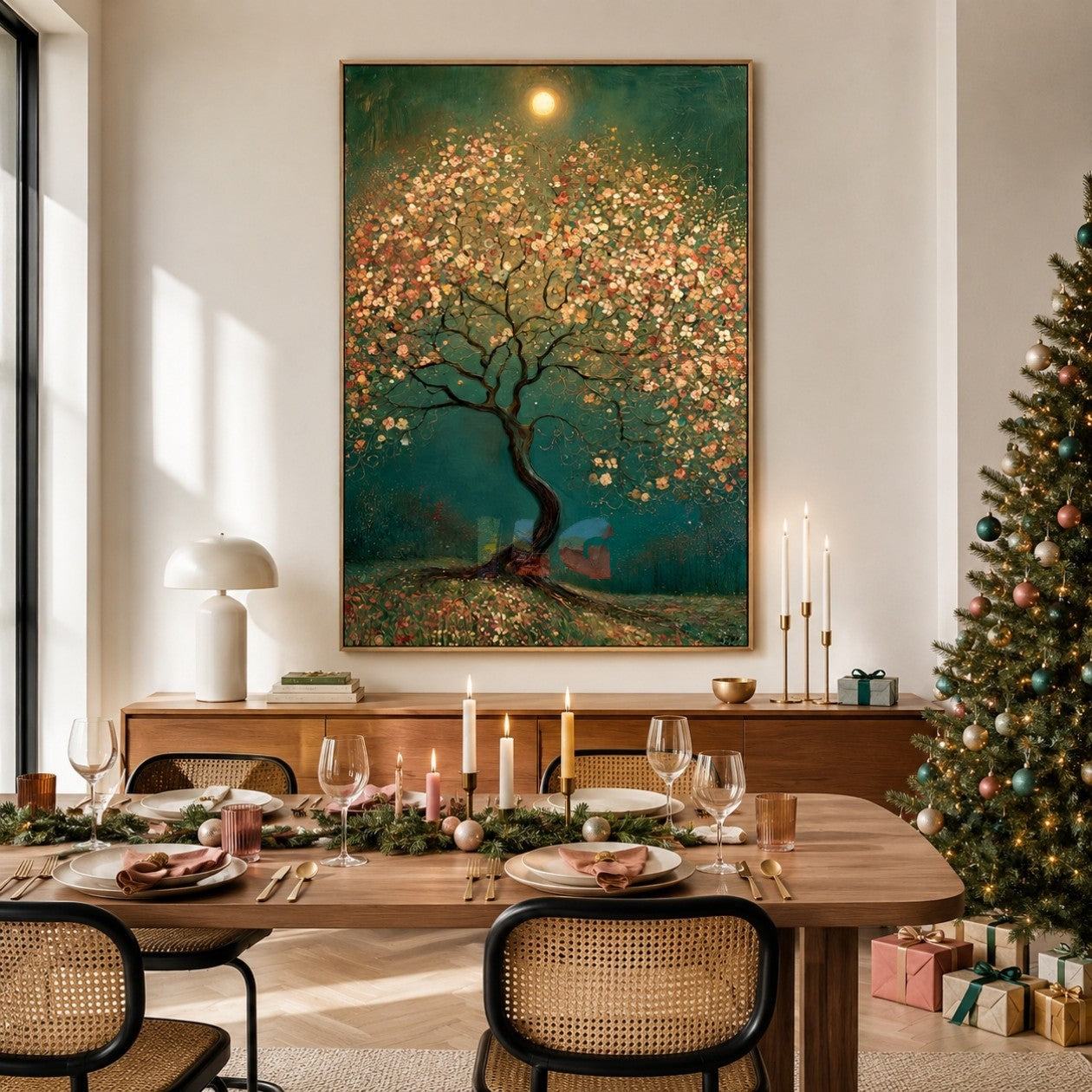 Moonlit Blossom Tree – Romantic Botanical Textured Wall Art