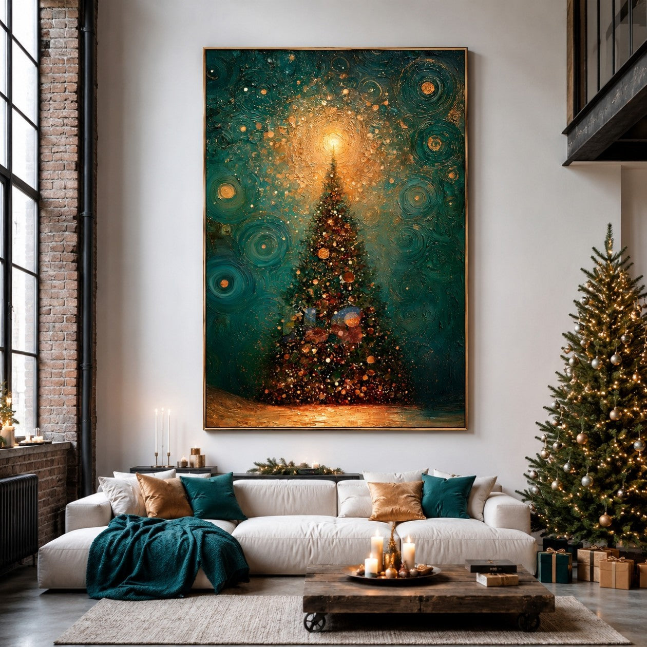 Starlit Evergreen Glow – Christmas Textured Wall Art
