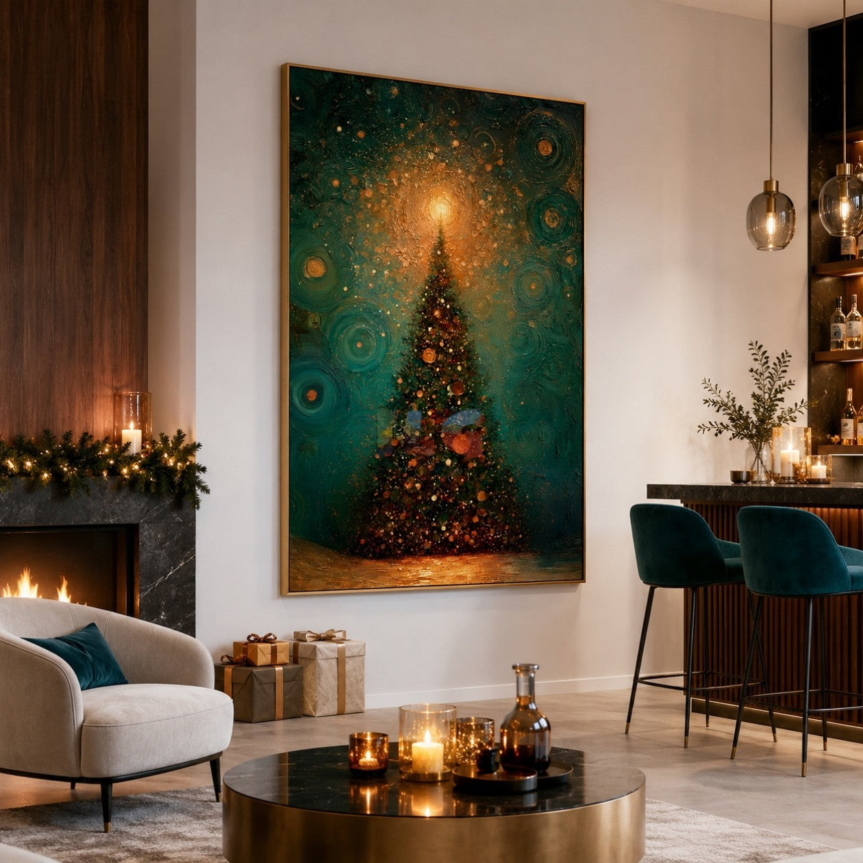 Starlit Evergreen Glow – Christmas Textured Wall Art