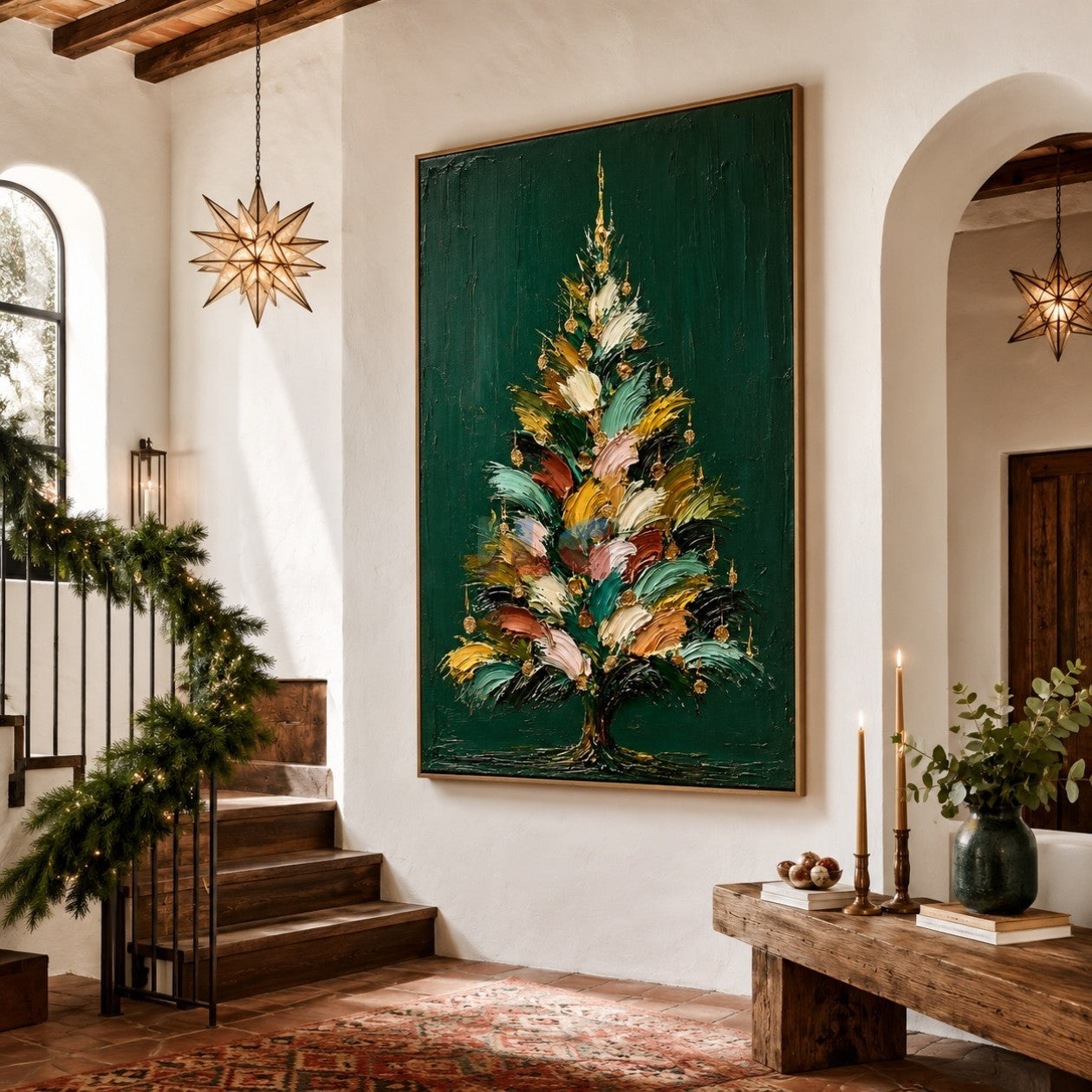 Festive Brushstroke Evergreen – Christmas Tree Textured Wall Art