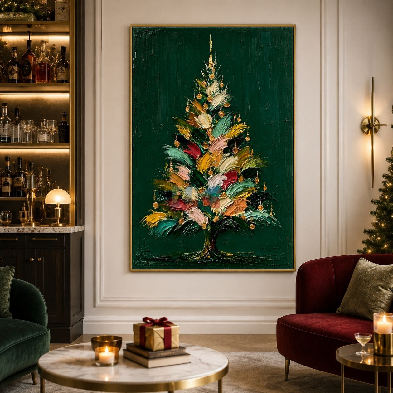 Festive Brushstroke Evergreen – Christmas Tree Textured Wall Art