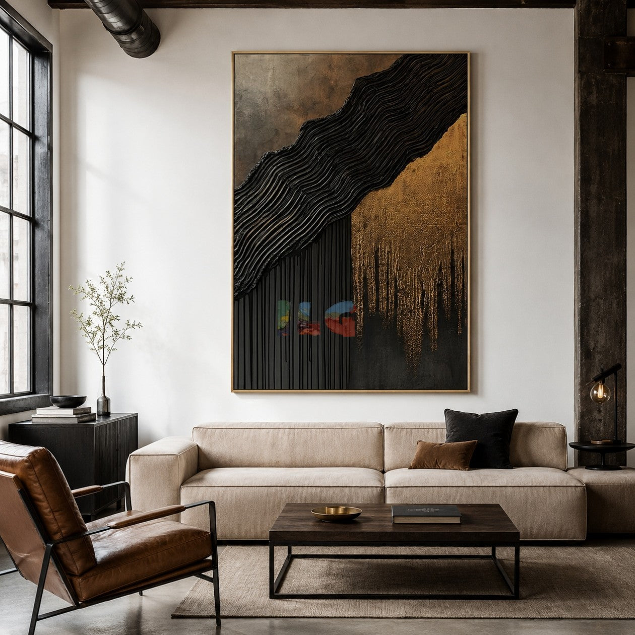 Onyx Cascade Divide – Abstract Wabi-Sabi Textured Wall Art