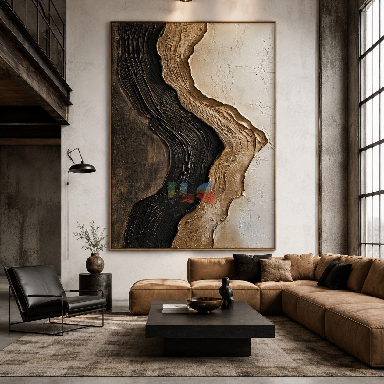Noir Gilded Drift – Abstract Organic Textured Wall Art