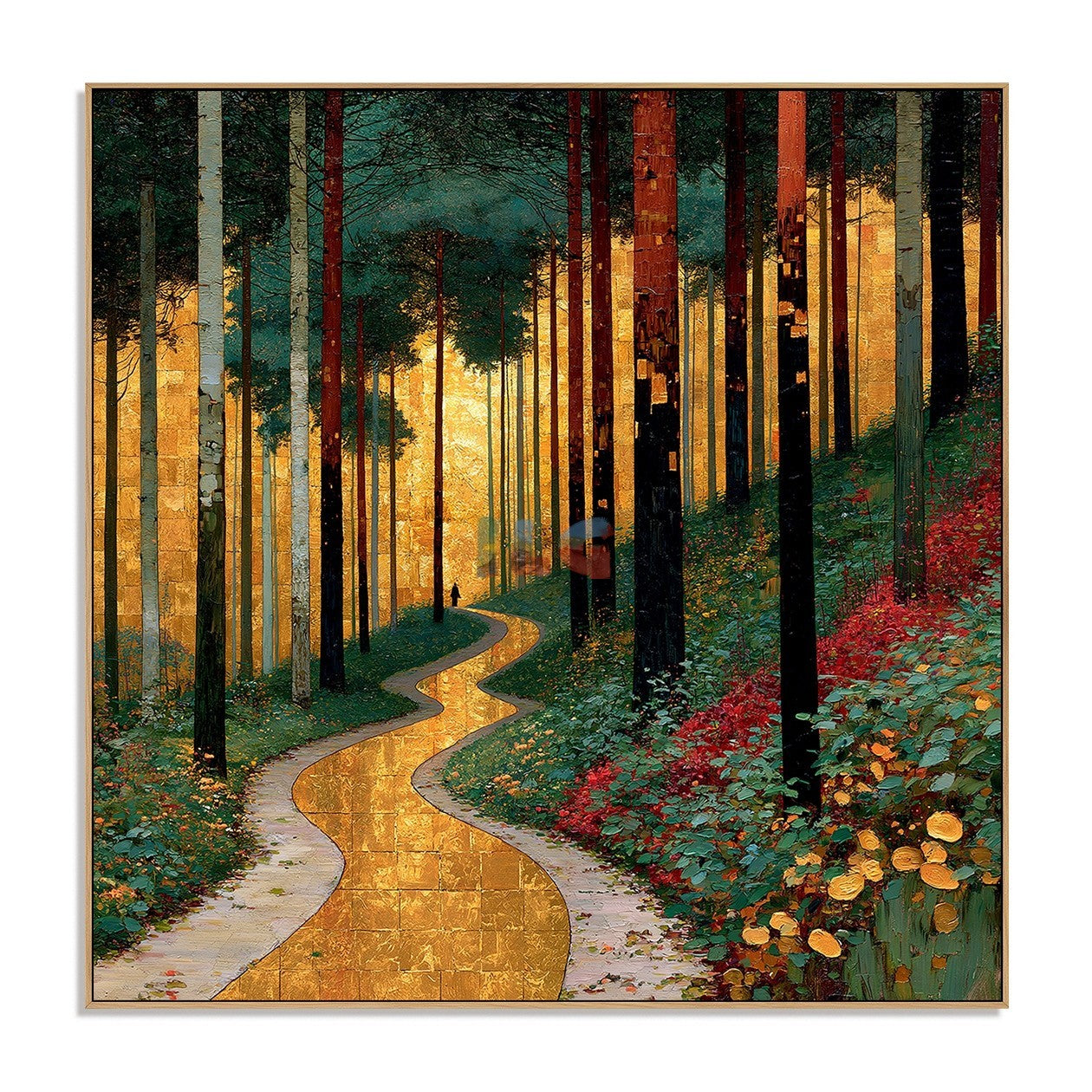 Golden Woodland Passage – Forest Landscape Textured Wall Art