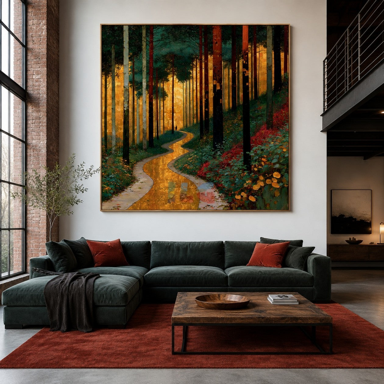 Golden Woodland Passage – Forest Landscape Textured Wall Art