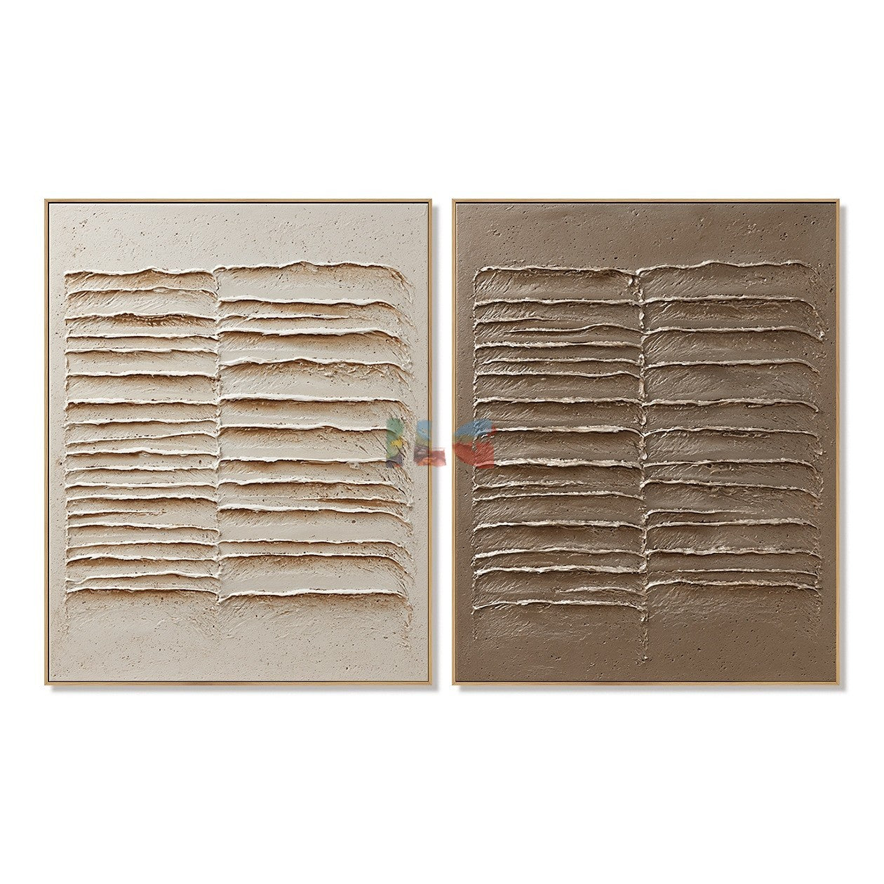 Folded Earth Lines Pair – Abstract Wabi-Sabi Relief Wall Art