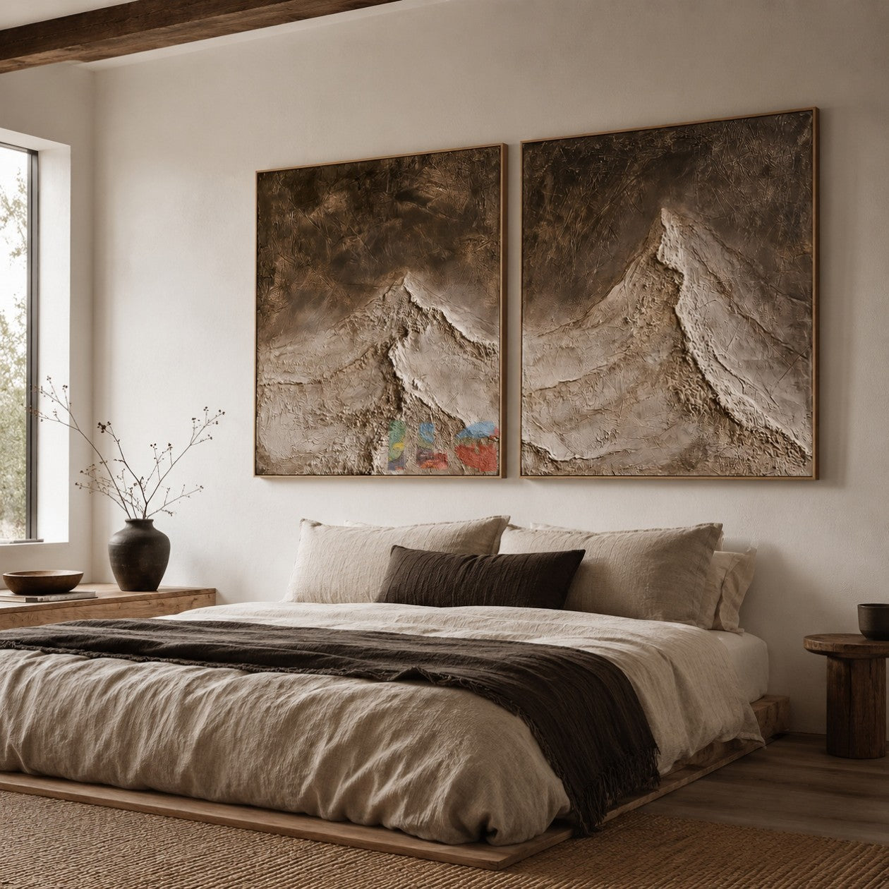 Silent Ridge Pair – Abstract Mountain Textured Wall Art