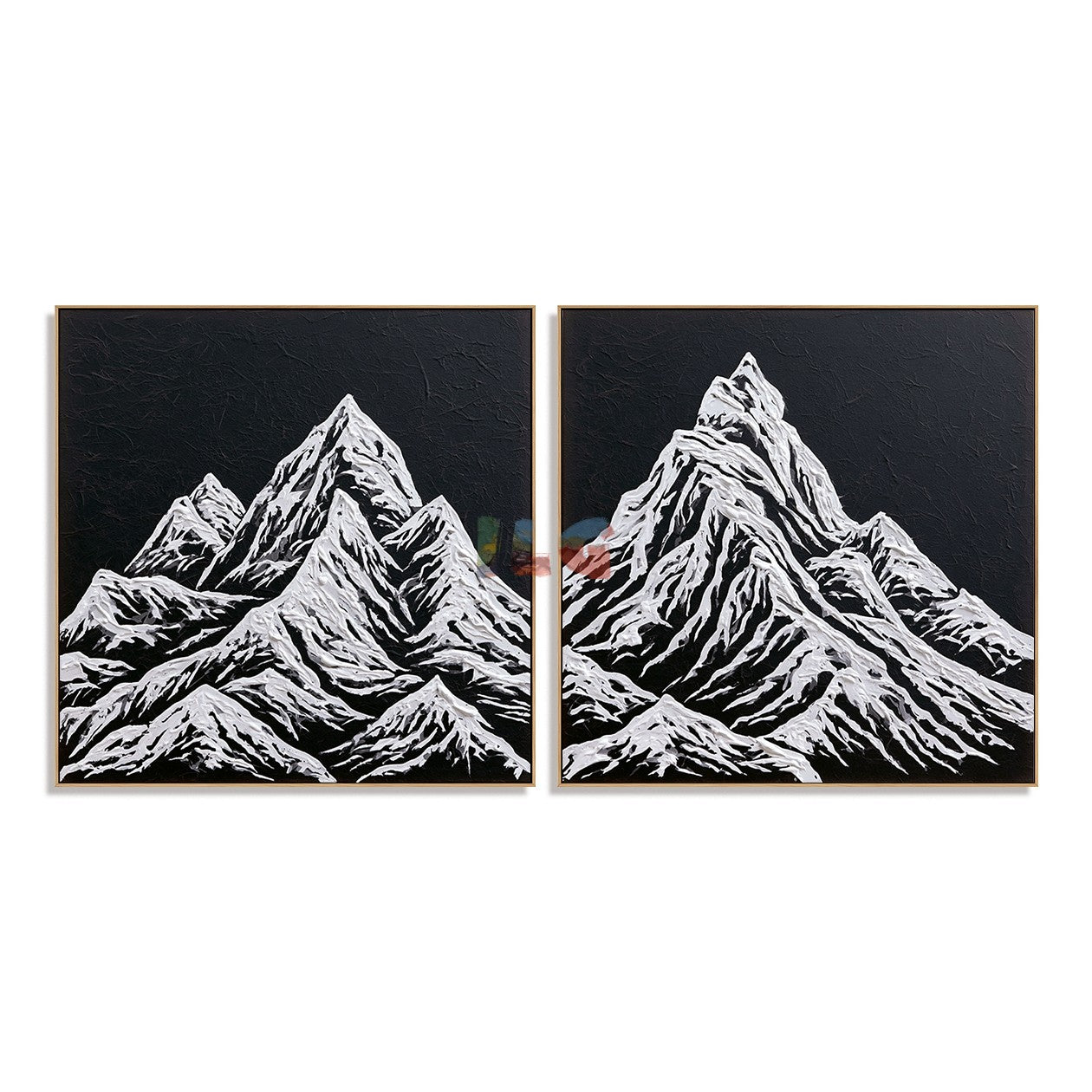 Snowline Summit Pair – Black and White Mountain Textured Wall Art