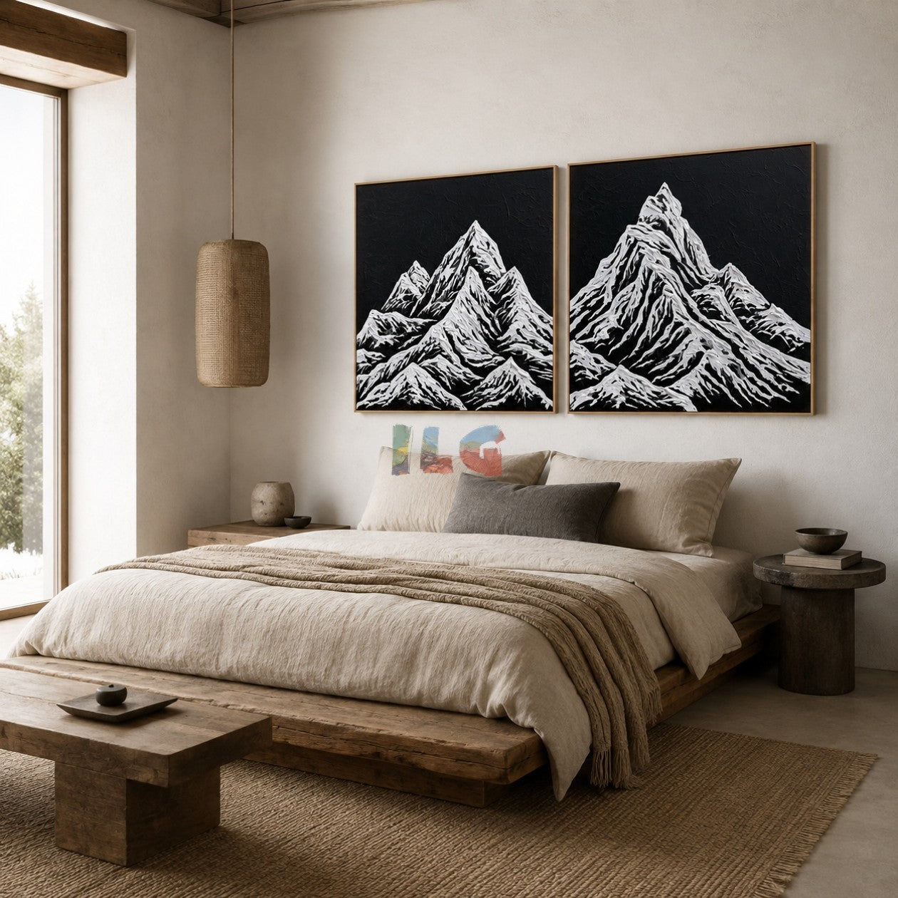 Snowline Summit Pair – Black and White Mountain Textured Wall Art