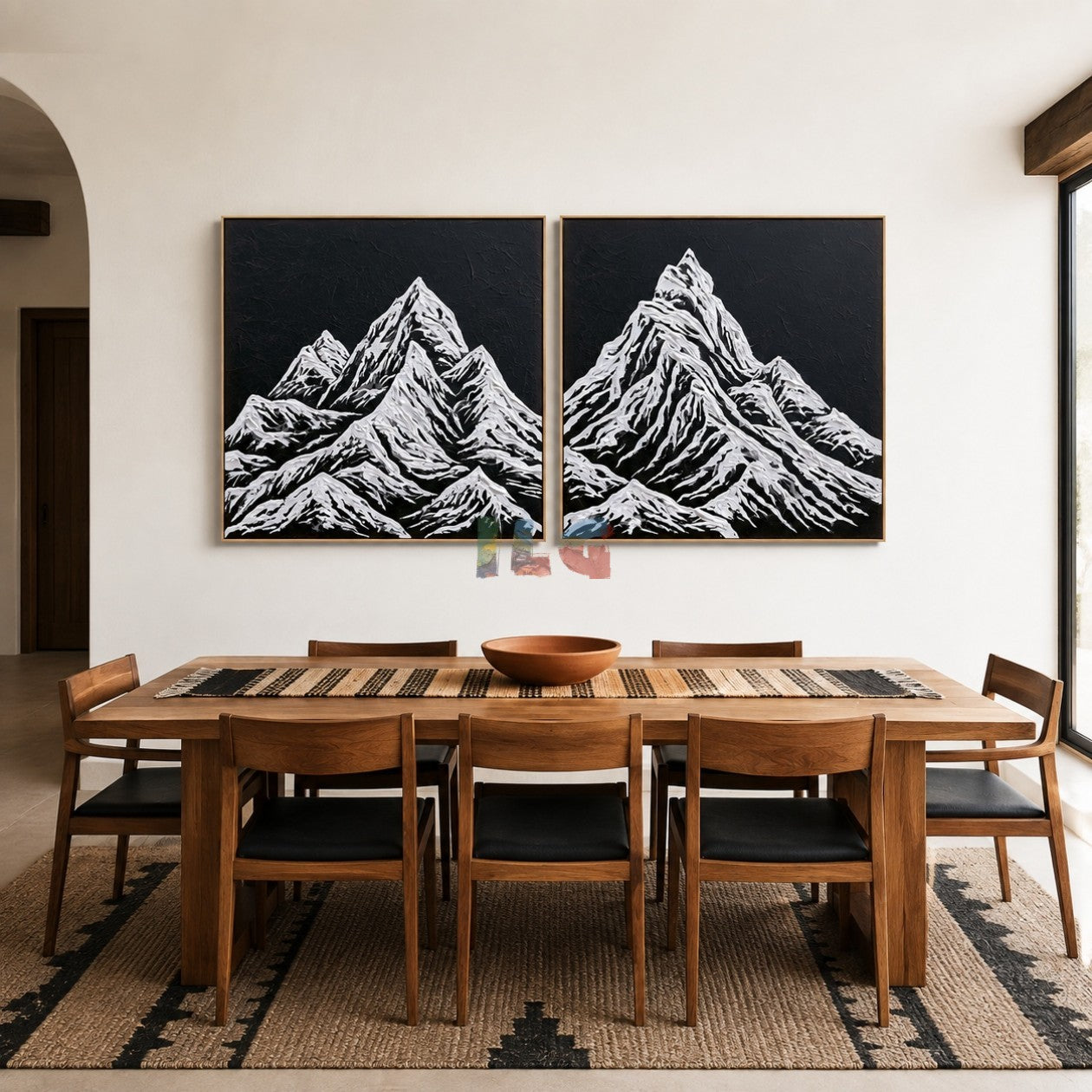 Snowline Summit Pair – Black and White Mountain Textured Wall Art