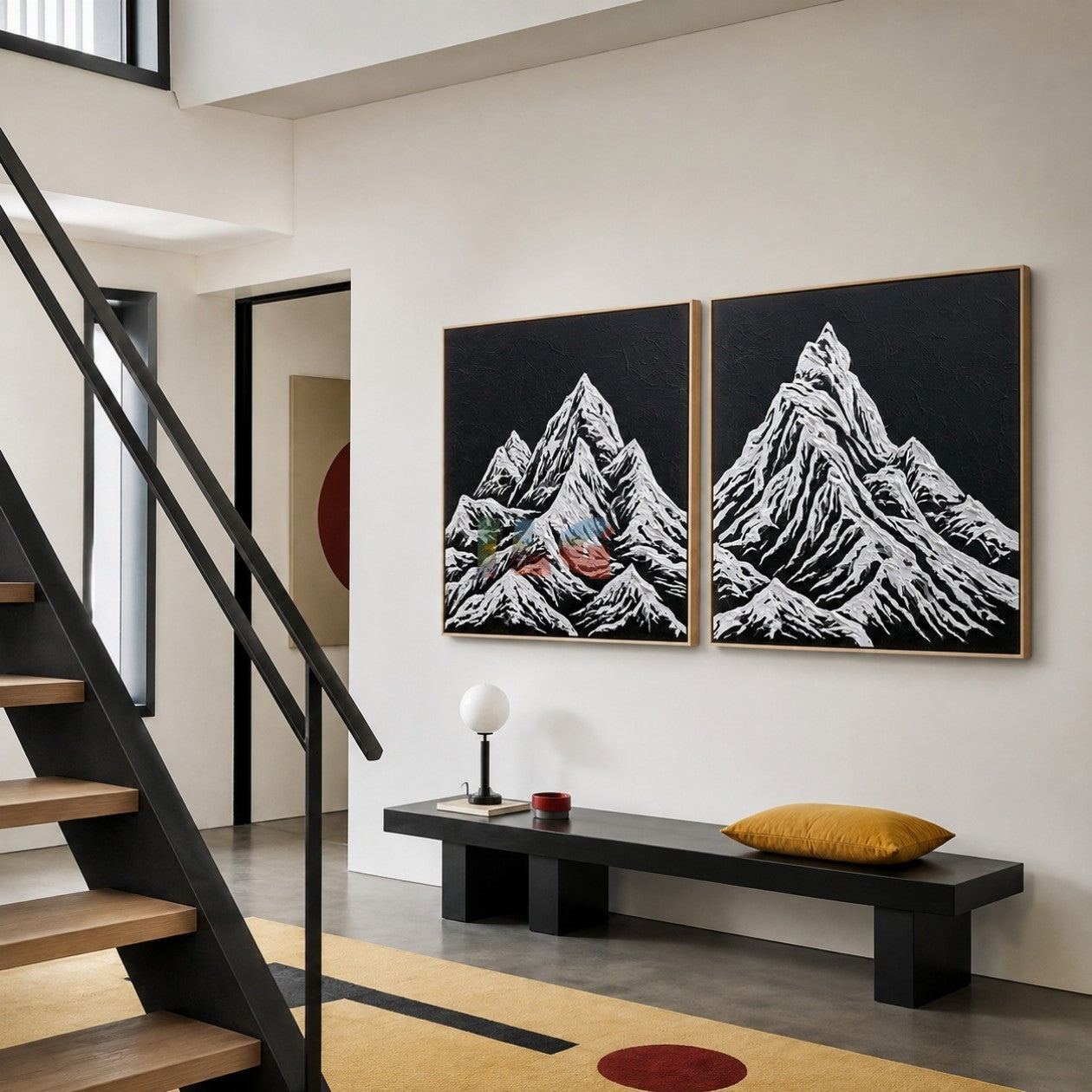 Snowline Summit Pair – Black and White Mountain Textured Wall Art