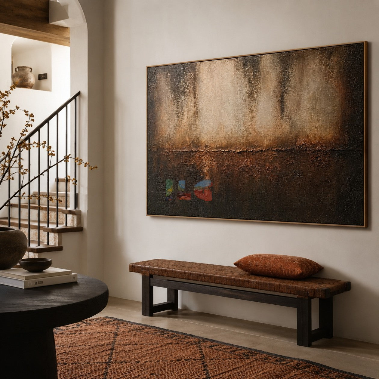 Ember Veil Horizon – Abstract Minimalist Textured Wall Art
