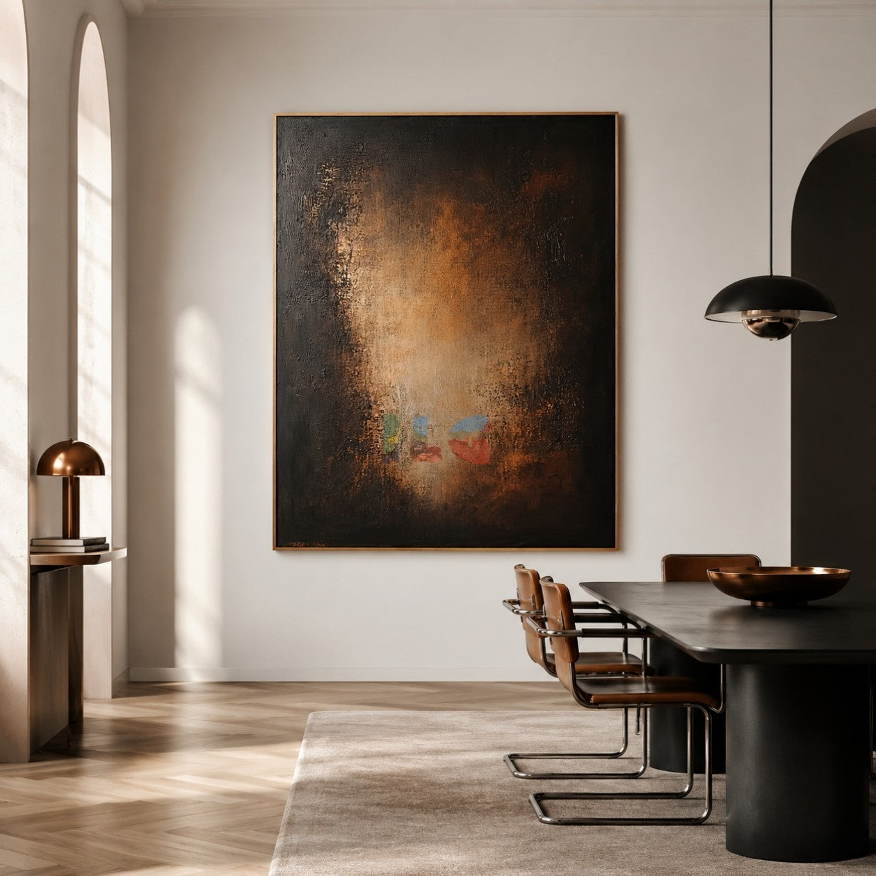 Midnight Amber Passage – Abstract Organic Textured Wall Art