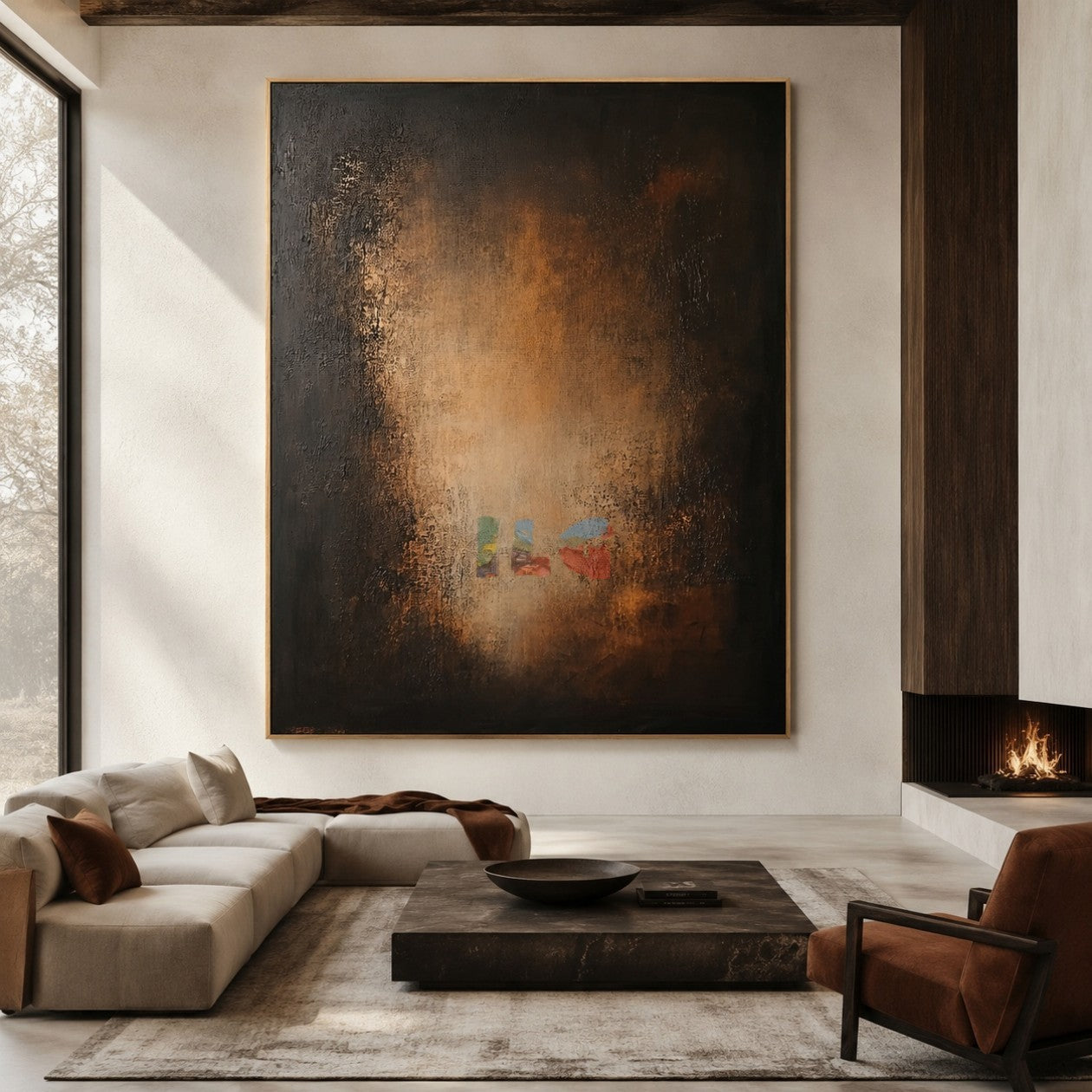 Midnight Amber Passage – Abstract Organic Textured Wall Art
