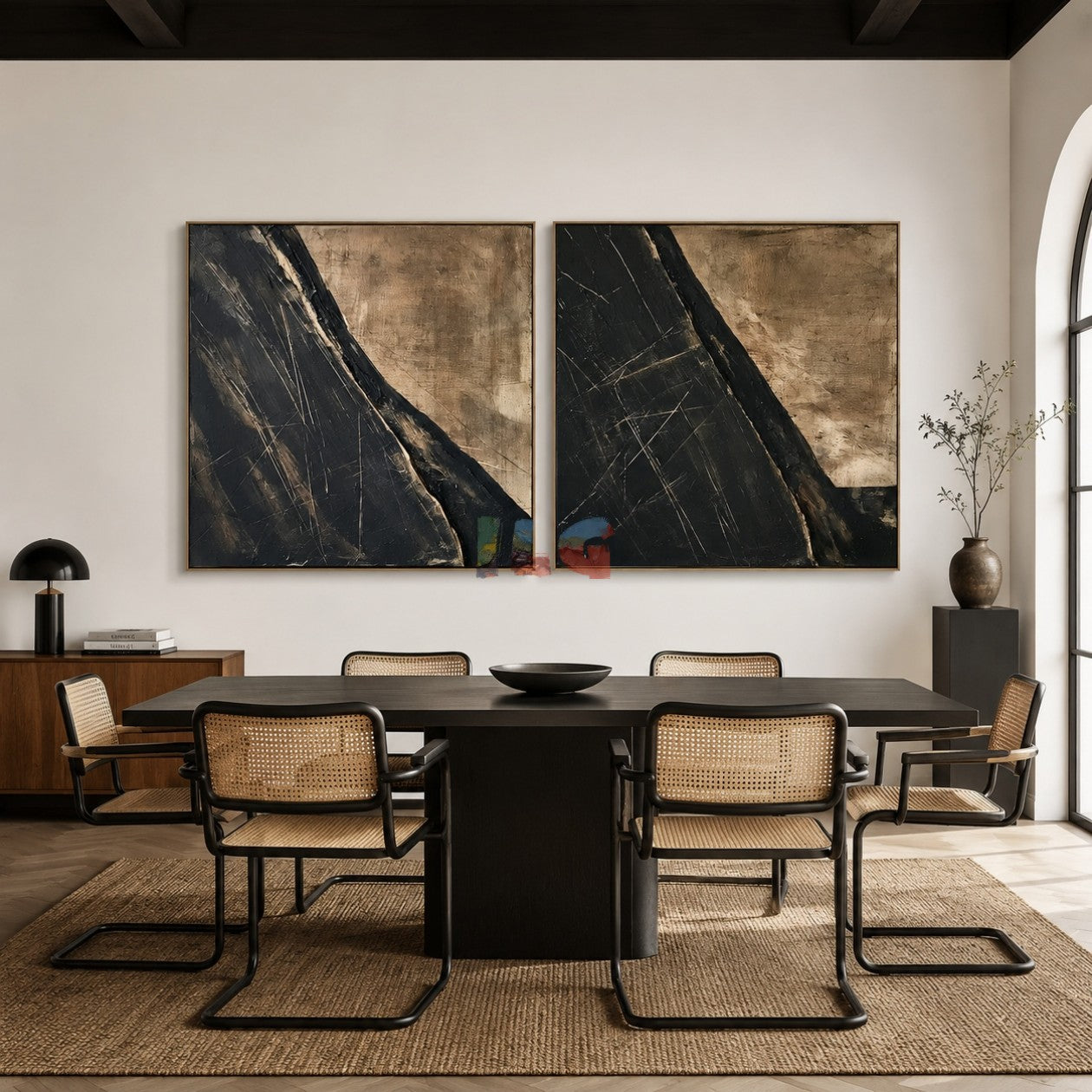 Obsidian Drift Pair – Abstract Wabi-Sabi Textured Wall Art