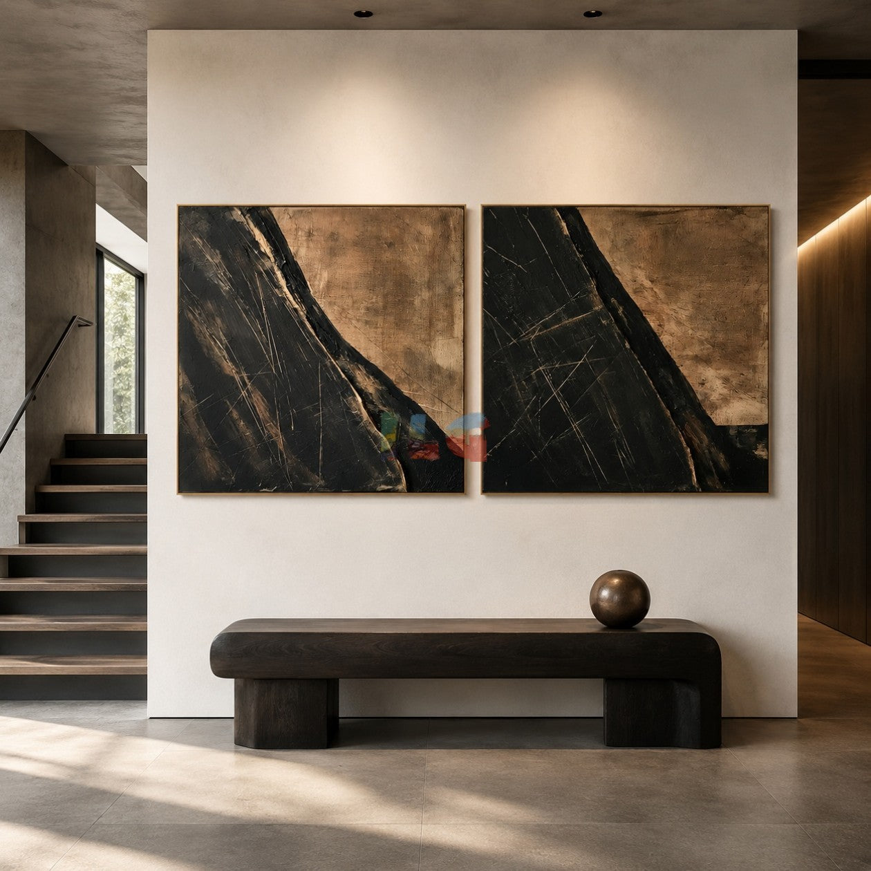 Obsidian Drift Pair – Abstract Wabi-Sabi Textured Wall Art