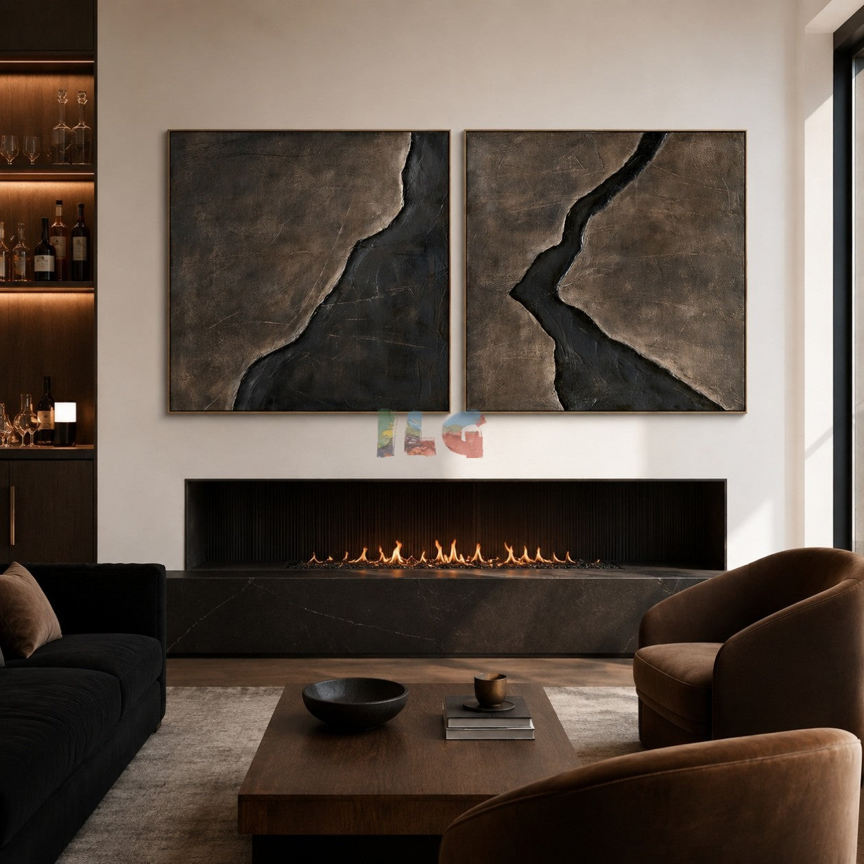 Bronze Rift Pair – Abstract Wabi-Sabi Textured Wall Art