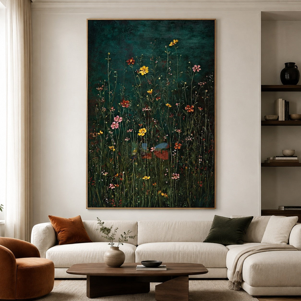 Midnight Wildflower Garden – Dark Botanical Floral Wall Art