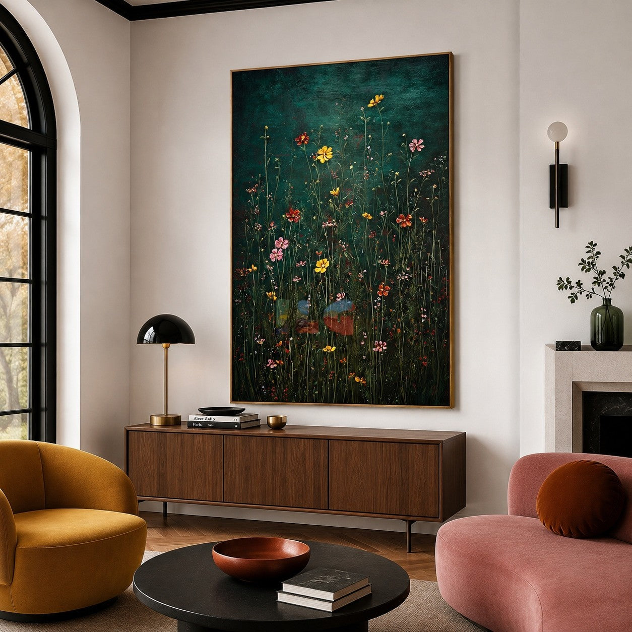 Midnight Wildflower Garden – Dark Botanical Floral Wall Art