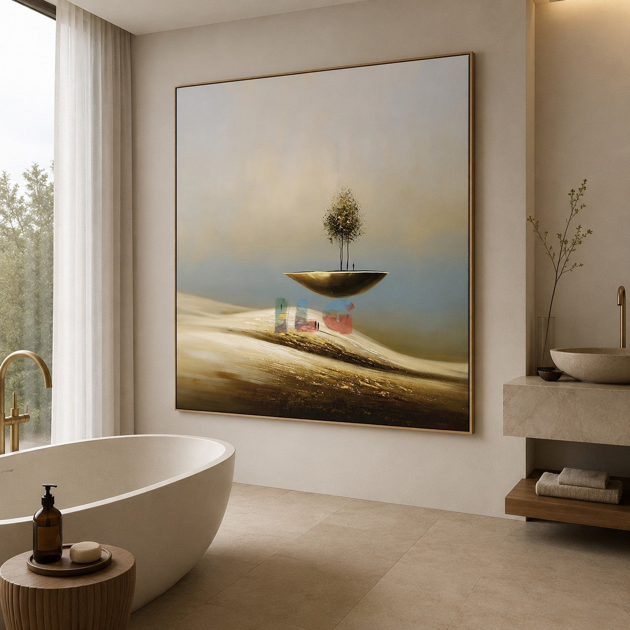 Skyborne Grove Reverie – Minimalist Surreal Landscape Wall Art
