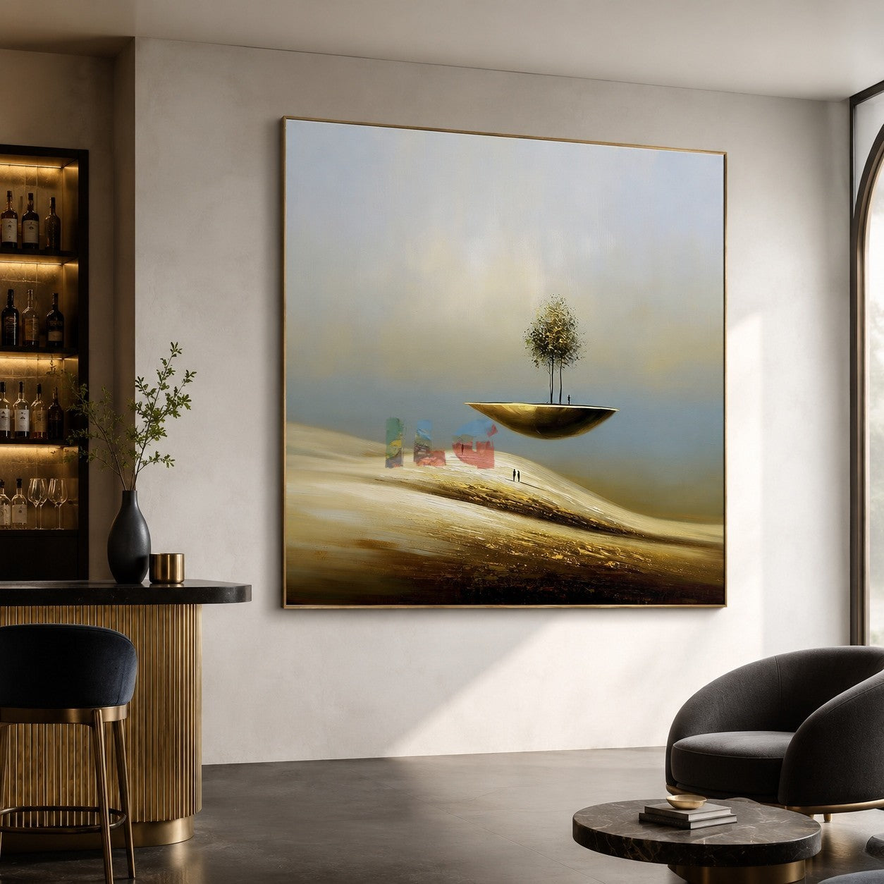 Skyborne Grove Reverie – Minimalist Surreal Landscape Wall Art